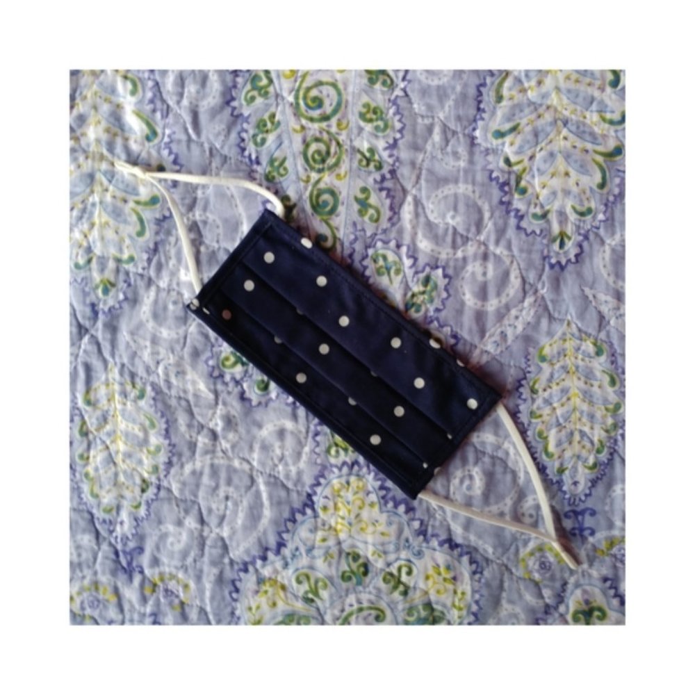 Cotton reusable adult face mask navy blue polka dots